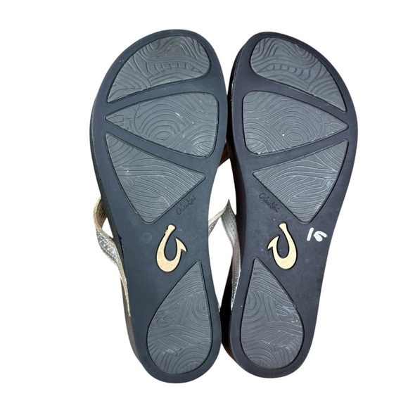 Olukai ‘Ola’ Silver Leather Platform/Wedge Sandals – Women’s Sz 7 - Picture 7 of 9